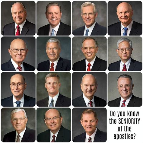 Lds church apostles seniority. By divine instruction, the Apostle with the most seniority (the one who has been an Apostle the longest) becomes the presiding high priest of the Church. The membership of the Church can have full faith that he is the individual whom the Lord desires and places in position to become the President of the Church (see item 3 in section 3.4 of the ... 