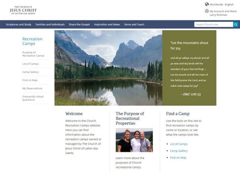 Reservations for overnight camping must be made at the Church’s Recreation Camps reservation system on lds.org. To get on the church reservation system: For instructions for making reservations for overnight camping on lds.org, Go to www.lds.org Click on "My Account and Ward" (top right corner) Select "Recreation Camps".