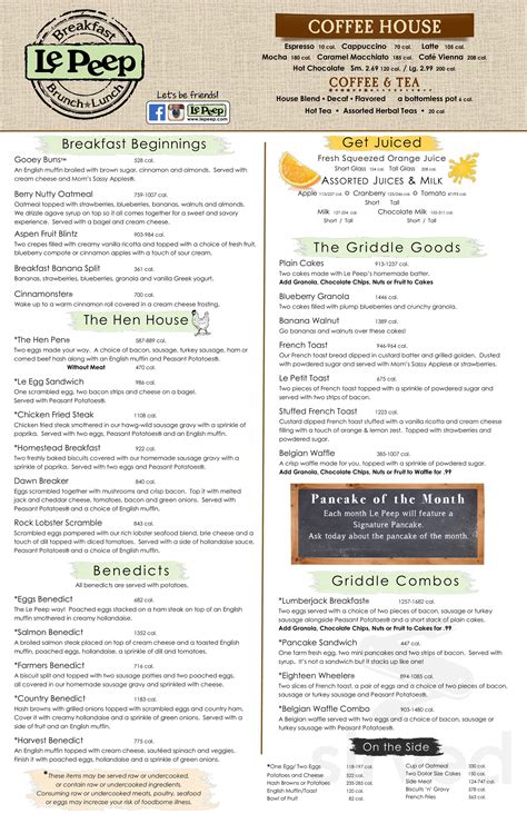 Restaurant menu, map for Le Peep located in 85258, Scottsdale AZ, 8390 E Via De Ventura . Find menus. Arizona; Scottsdale; Le Peep; Le Peep (480) 948-1059. Own this business? ... our creative boulder cooking team creates a new selection each day. A Half Sandwich With Your Choice Of $4.95. 