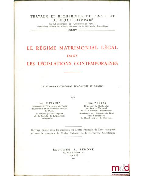 Le régime matrimonial légal dans les législations contemporaines. - Serie de libros de texto de la universidad federal de impuestos corporativos.