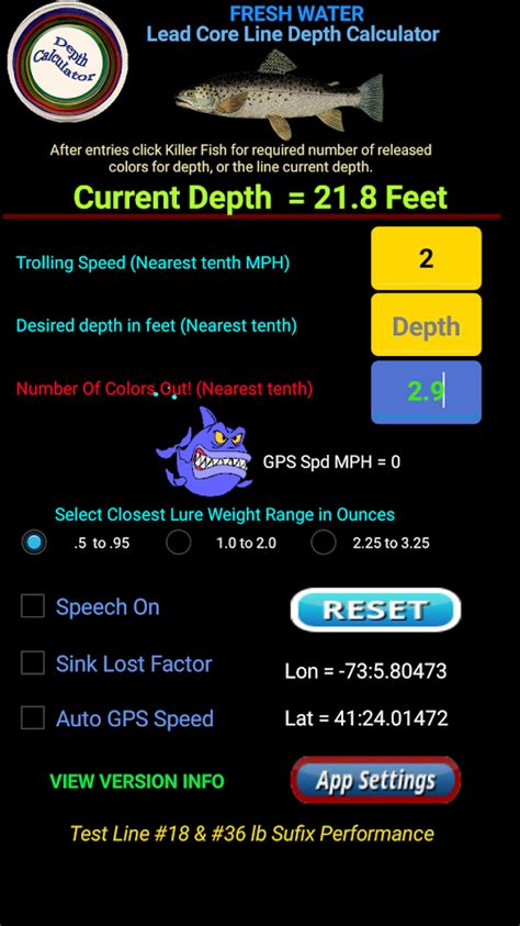 Lead Core Line Precision Trolling Depth Calculator Android Apps on
