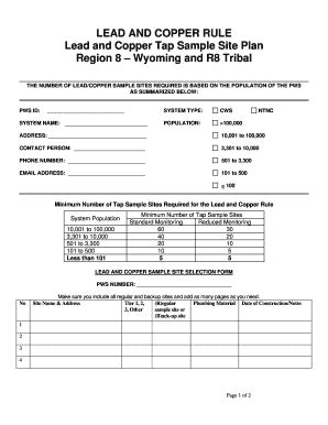 Lead and Copper Tap Sample Site Plan US EPA