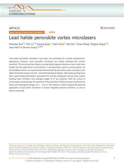 Lead halide perovskite vortex microlasers. - Abstract - Europe PMC