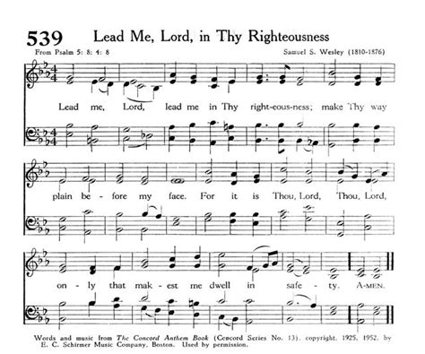 Lead me lord hymn. Tune Title: [Lead me, Lord, lead me in Thy righteousness] First Line: Lead me, Lord, lead me in Thy righteousness Composer: Samuel Sebastian Wesley, 1810-1876 Key: D Major Date: 2018 One Lord, One Faith, One Baptism #137 