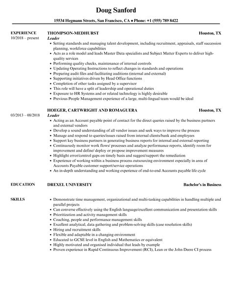 Leadership Resume Examples