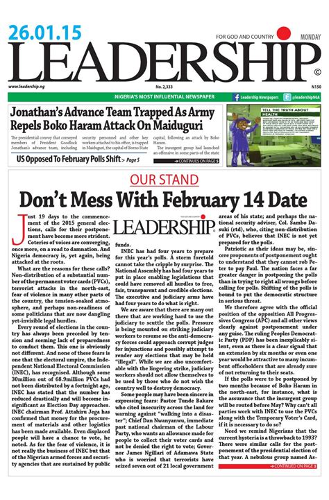 Leadership newspaper. Leadership matters. Good leadership can make a school or university and bad leadership, if it continues, can destroy even a well-performing school or university. Barring a few of the more dynamic ... 
