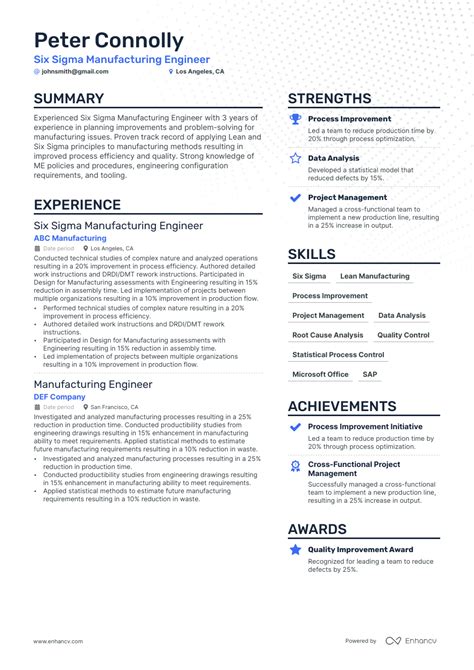 Lean Six Sigma Green Belt resume example - livecareer