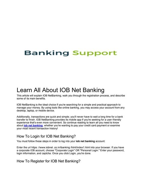 Learn All About IOB Net Banking by bankingsupport - Issuu