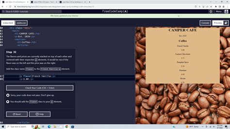 Learn Basic CSS by Building a Cafe Menu Step 32 HTMLCSS The