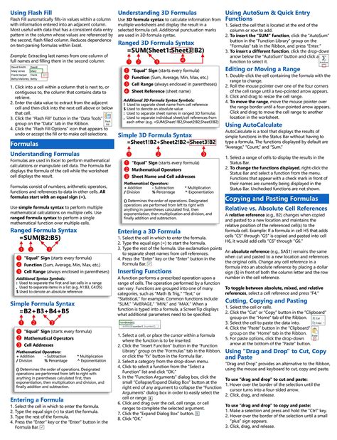 Learn Excel 2019 Quick Reference Training Card Laminated Tutorial