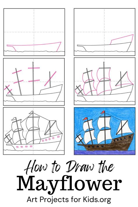 Learn how to draw the Mayflower with an easy stepbystep PDF tutorial. howtodraw tutorial 