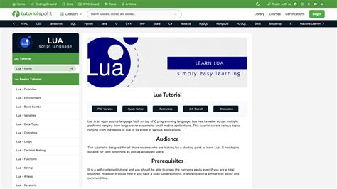 Learn lua for free.  Welcome to this comprehensive tutorial on Lua coding.  Some of the topics...