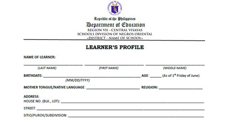 Learners Profile Template Deped