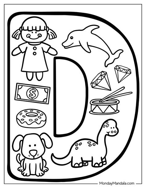 Learning Alphabet Coloring Pages Letter D 008