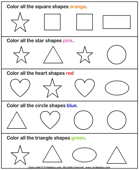Learning Colors and Shapes Worksheet Turtle Diary