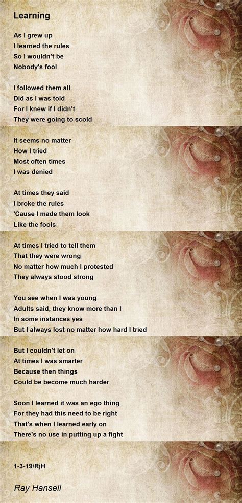 Learning Learning Poem by Ray Hansell