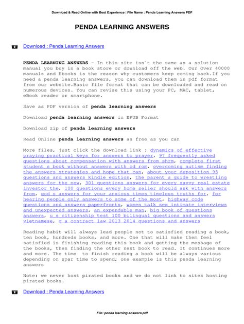 Learning Penda Answers