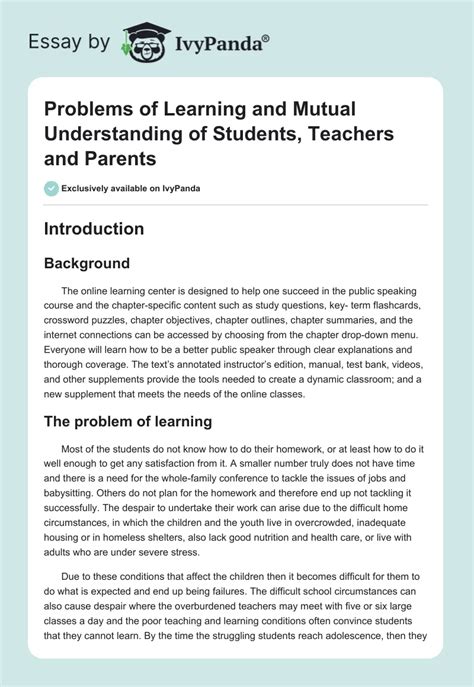 Learning and Mutual Understanding of Students Issues 824 Words