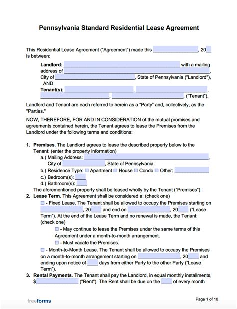 Lease Agreement Template Pa