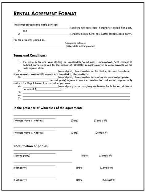 Lease agreement in Word and Pdf formats