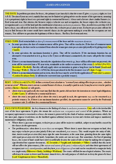 Leases and licences problem questions.  The poster presentation is to ...