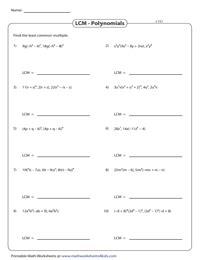 Least Common Multiple (LCM) of Polynomials Worksheets Worksheets Library