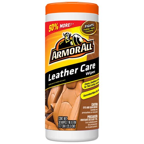 Leather wipes. Armor All® Leather Wipes for your car help protect the look and feel of leather to keep it looking like new. These biodegradable wipes are specially formulated to clear dirt and grime safely and effectively, while beeswax offers additional protection against spills and stains. Available in a soft packaging for cleaning on the go or in a tub ... 