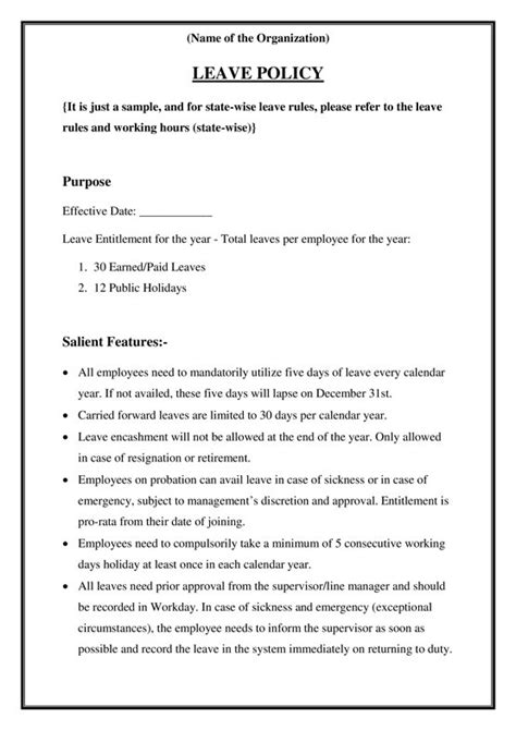 Leave Policy 15+ Examples, Format, Pdf Examples