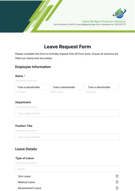 Leave Request Form Leave Request Form Template