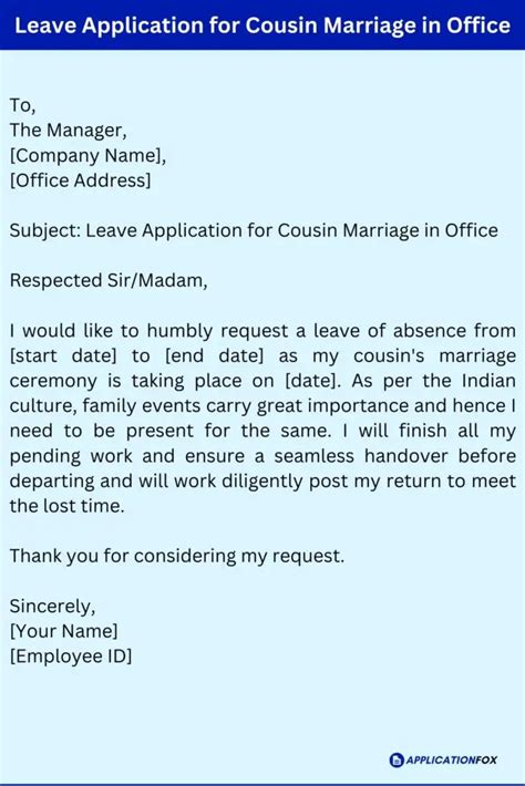 Leave application for cousin marriage.  Marriage Leave Letters .  Inclu...
