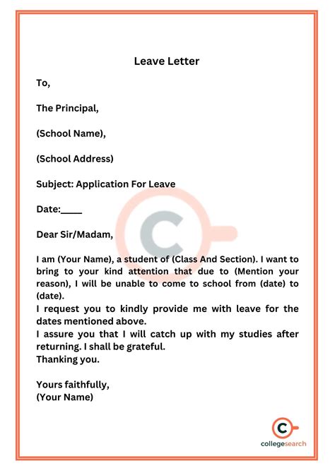 Leave application for school.  Elements such as reason for leave and providing Learn ho...