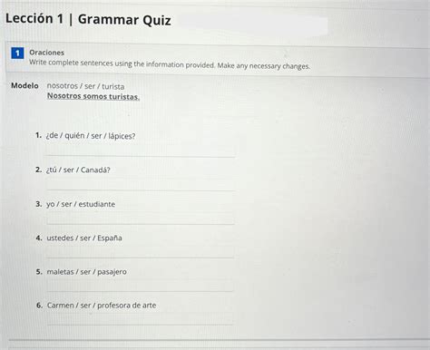 Lección 1 grammar quiz. Prueba de Unidad 1 Lección 1 (Grammar) Spanish 2 para 3rd grade estudiantes. ¡Encuentra otros cuestionarios por World Languages y más en Quizizz gratis! 