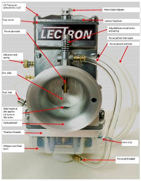 Lectron tuning. May 7, 2006 ... Lectron is designed for alchool use. Here's how tune it. The idle is the horizontal screw on the side of the carb with a spring behind it ... 