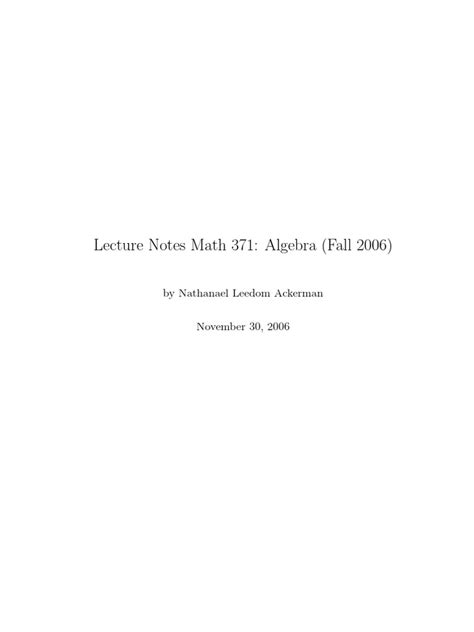 Lecture Notes Math 371: Algebra (Fall 2006) - Harvard University