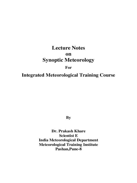 Lecture Notes on Dynamic Meteorology - IMD), Pune