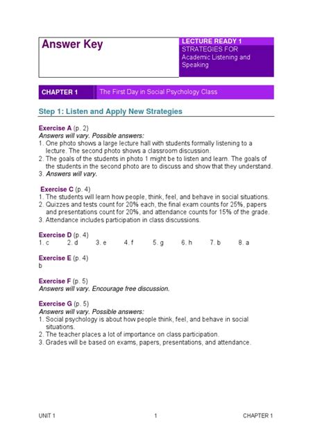 Lecture Ready 1 Answer Key