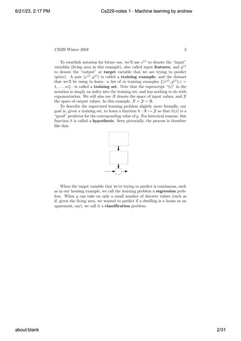 Lecture notes machine learning r=h.  CS229: Machine Learning We would like to show y...