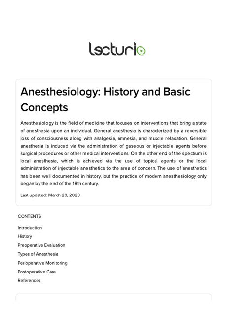 Lecturio anesthesiology.  Introduction to Anesthesiology - Basics. io/anesthes...