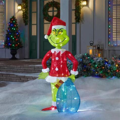Led grinch. Model # 114034. 19. Get Pricing & Availability. Use Current Location. 9-ft x 3.6-ft Indoor/Outdoor Inflatable Grinch in Santa Suit with Candy Canes makes a delightful addition to your Christmas decorations. Interior lights up. Self-inflates in seconds and deflates for easy storage, requires electrical outlet to plug in. Join. Earn. Save. 