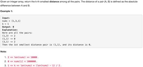 Leetcode 719. Find K-th Smallest Pair Distance - Stack Overflow