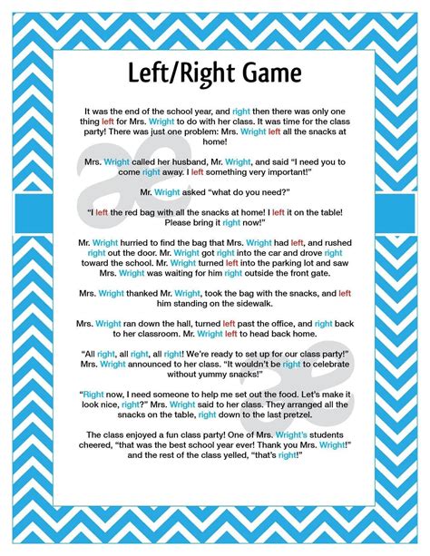 Left Right Game Printable
