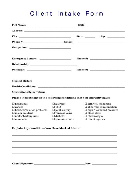 Legal Client Intake Form Template Word