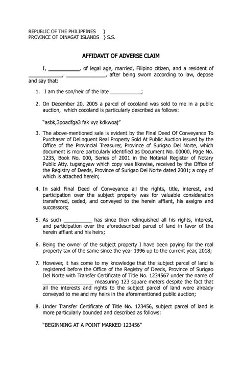 Legal Forms Affidavit Of Adverse Claim Form Resume Examples AlOd826O1g