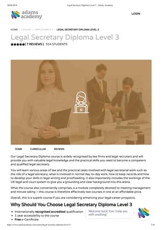 Legal Secretary Diploma Level 3 ~ Adams Academy