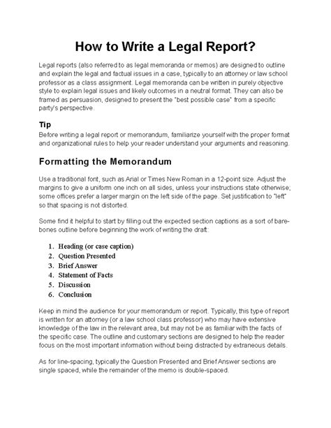 Legal report writing example