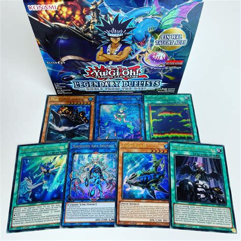Dive into the next Legendary Duelists booster pack featuring new cards for 3 WATER monster strategies used by Duelists from the Yu-Gi-Oh!, Yu-Gi-Oh! ZEXAL, and Yu-Gi-Oh! VRAINS animated series. Brand-new cards for the strategies used by famed fisherman and Duelist Mako Tsunami, Nash, the alter ego of Shark and leader o. 