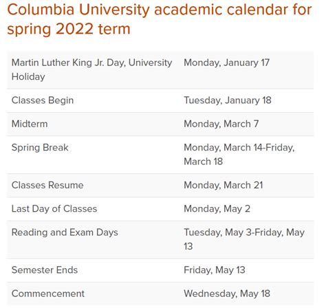 Lehman Academic Calendar Spring 2022