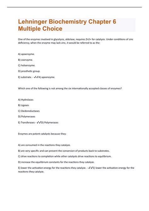 Lehninger Biochemistry Multiple Choice Questions