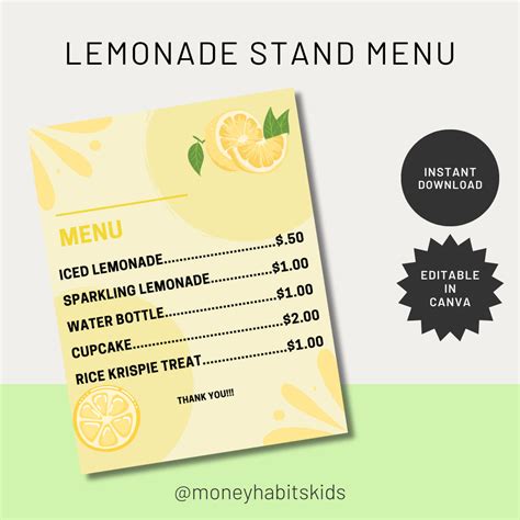 Lemonade Stand Menu Template