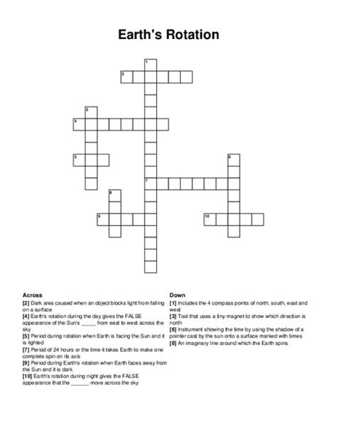 The Crossword Solver found 30 answers to "The direction of the earth's rotation (4)", 4 letters crossword clue. The Crossword Solver finds answers to classic crosswords and cryptic crossword puzzles. Enter the length or pattern for better results. Click the answer to find similar crossword clues.. 